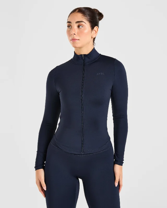 Sculpt Zip Jacket - Deep Navy Zippered Front Buttoned Front Snap Front