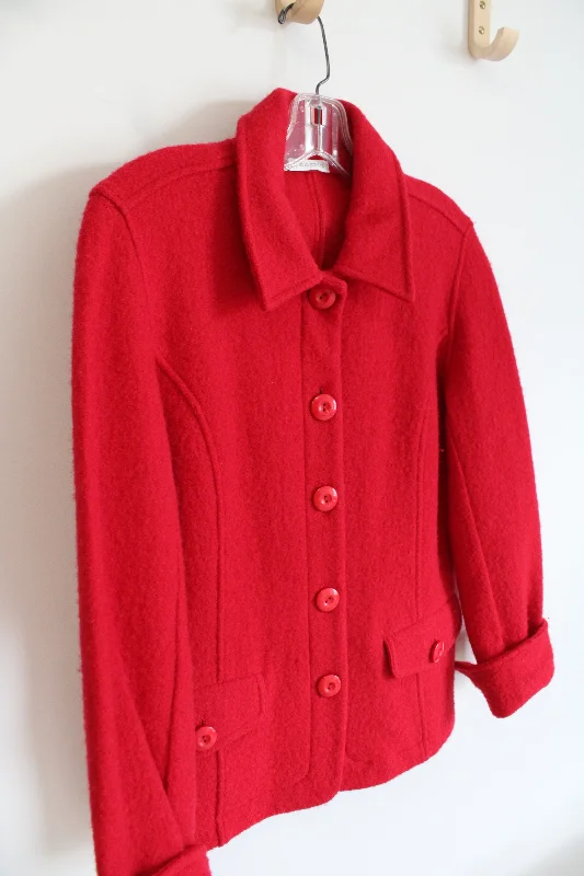 Erin London Vintage Red Button Down Jacket | L Zippered Jacket Buttoned Jacket Snapped Jacket Erin London Vintage Red Button Down Jacket | L Zippered Jacket Buttoned Jacket Snapped Jacket