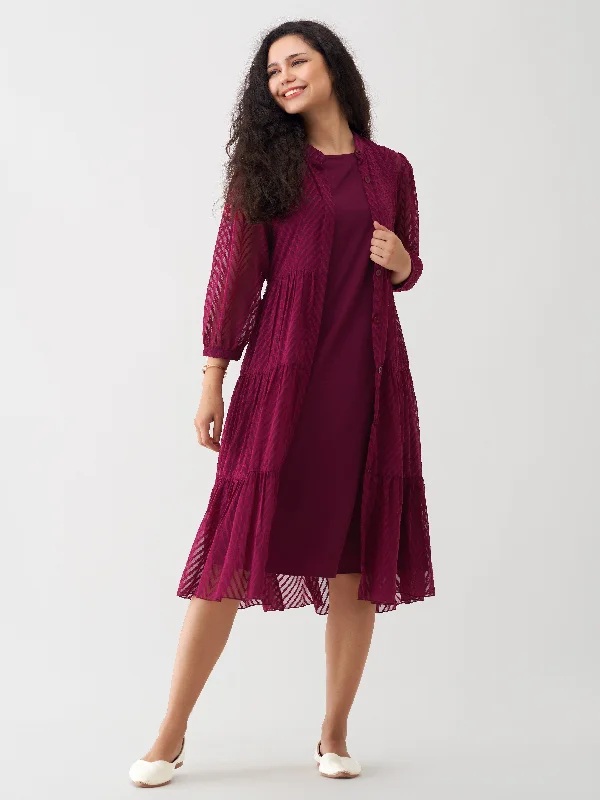 Wine Crepe Chiffon Swiss Dot Boat Neck Tunic Top with Jacket Satin Fabric Silk Fabric Chiffon Fabric Wine Crepe Chiffon Swiss Dot Boat Neck Tunic Top with Jacket Satin Fabric Silk Fabric Chiffon Fabric