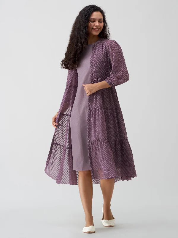 Purple Taupe Crepe Chiffon Swiss Dot Boat Neck Tunic Top with Jacket Wool Jacket Cashmere Jacket Tweed Jacket Purple Taupe Crepe Chiffon Swiss Dot Boat Neck Tunic Top with Jacket Wool Jacket Cashmere Jacket Tweed Jacket