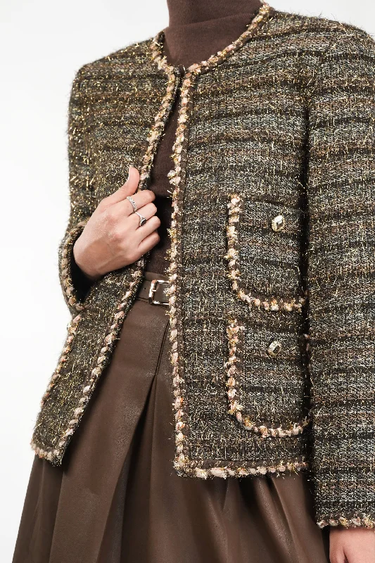 Golden Glimmer Tweed Blazer Women's Premium Blazer