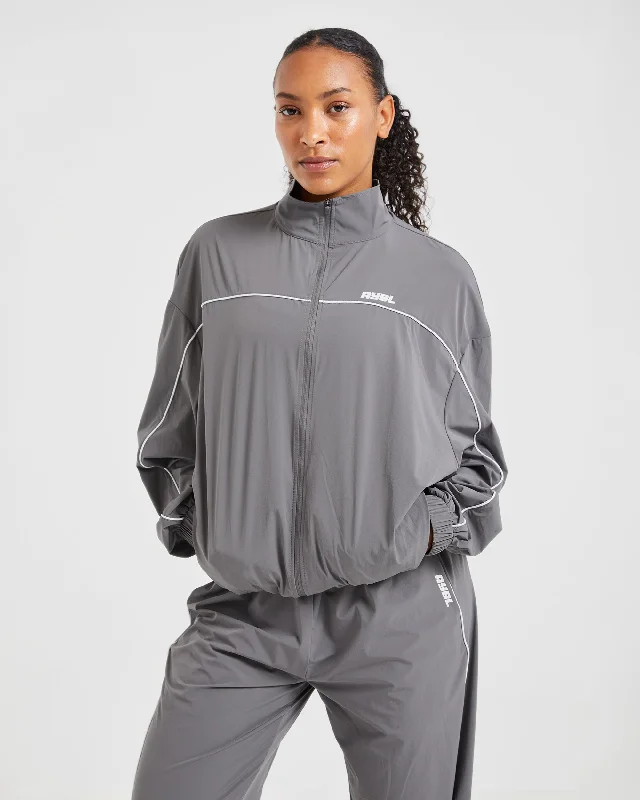 Justine Oversized Track Jacket - Grau Welt Pockets Slit Pockets Flap Pockets