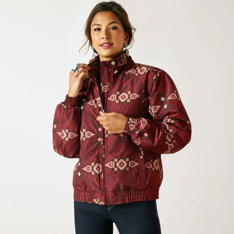 Ariat Women's Burgandy Chimayo Stable Jacket Hoodie Zip-Up Jacket Button-Up Jacket