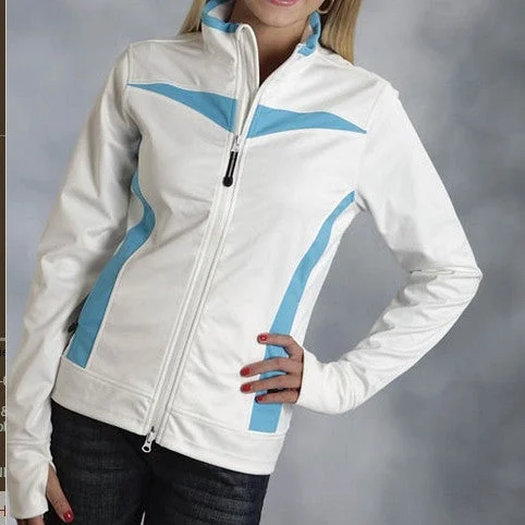 Roper Women's White/Turq Soft Shell Jacket Tiered Jacket Buttoned Jacket Zippered Jacket Roper Women's White/Turq Soft Shell Jacket Tiered Jacket Buttoned Jacket Zippered Jacket