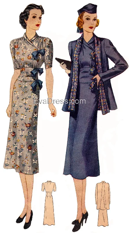 1938 Dress & Reversible Jacket SE30-2653 Notch Collar Peter Pan Collar Cowl Neck