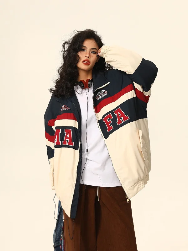 Vintage-Style Color Block Athletic Jacket Embroidered Jacket Appliqued Jacket Beaded Jacket Vintage-Style Color Block Athletic Jacket Embroidered Jacket Appliqued Jacket Beaded Jacket