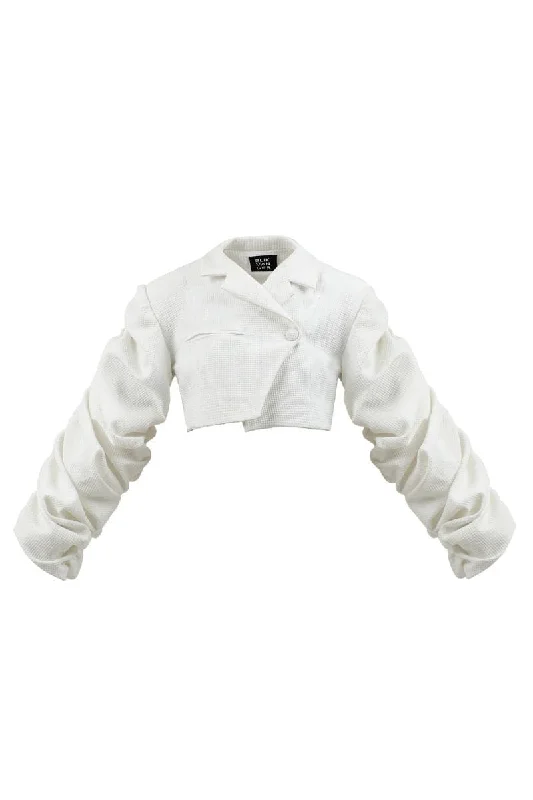 CRUMPLE-SLEEVE CROPPED WHITE BLAZER Women's Boutique Suit