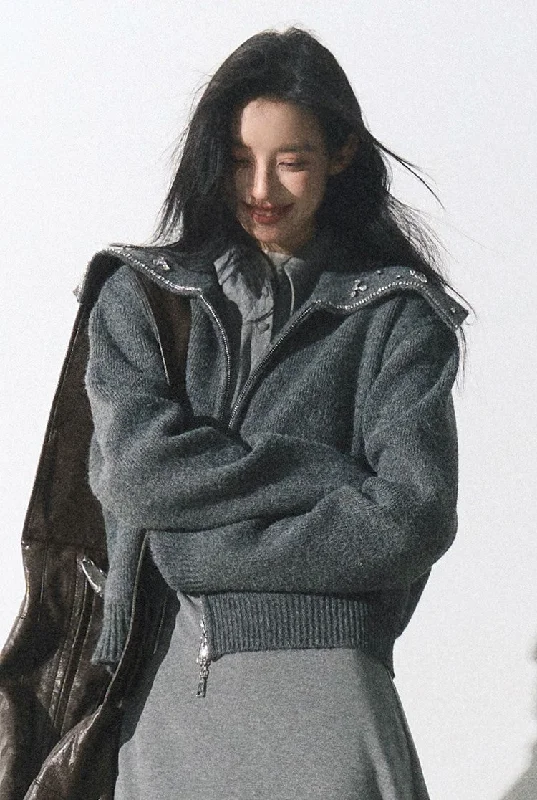 Crystal Collar Wool Jacket Anorak Shell Jacket Lightweight Jacket