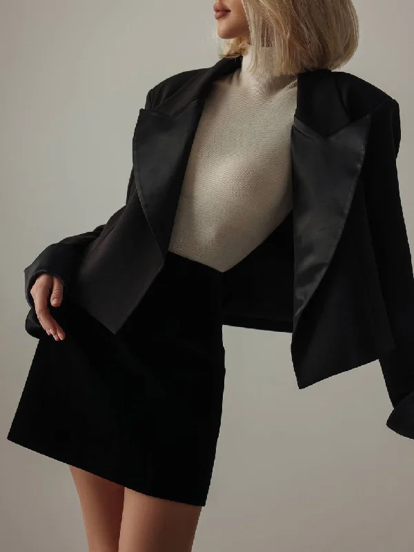 Black Cropped Blazer Jacket Hooded Jacket Caped Jacket Shawl Collar Jacket