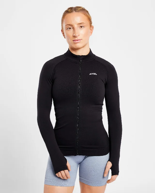 Essential Seamless Zip Jacket - Schwarz Wool Fabric Cashmere Fabric Tweed Fabric