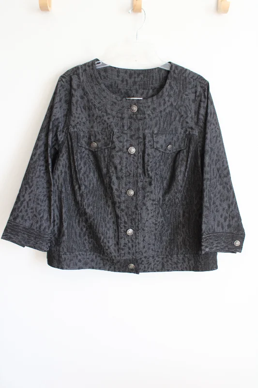 Dressbarn Gray Print Denim Jacket | 14/16 Knit Fabric Woven Fabric Fleece Fabric