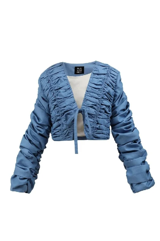 DENIM CRUMPLED CROPPED BLAZER Women's Handmade Blazer