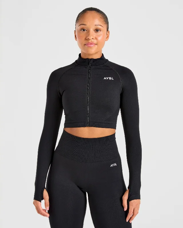 Empower Seamless Crop Zip Jacket - Schwarz Herringbone Jacket Checkered Jacket Solid Jacket Empower Seamless Crop Zip Jacket - Schwarz Herringbone Jacket Checkered Jacket Solid Jacket