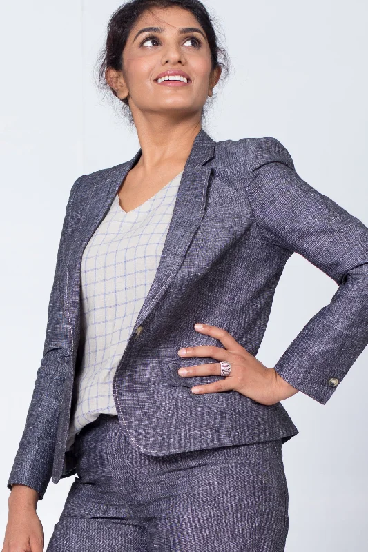 Pure Linen Blazer in Pebble Black Women's Vintage Suit