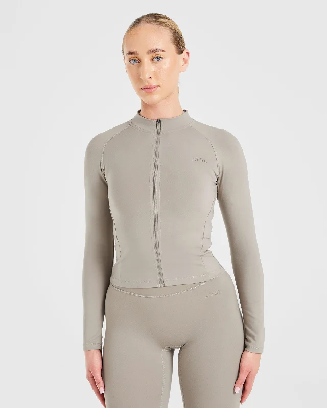 Staple Longline Zip Jacket - Muted Taupe Cardigan Sweater Pullover