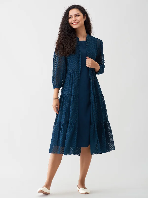 Nile Blue Crepe Chiffon Swiss Dot Boat Neck Tunic Top with Jacket Nylon Fabric Polyester Fabric Spandex Fabric Nile Blue Crepe Chiffon Swiss Dot Boat Neck Tunic Top with Jacket Nylon Fabric Polyester Fabric Spandex Fabric