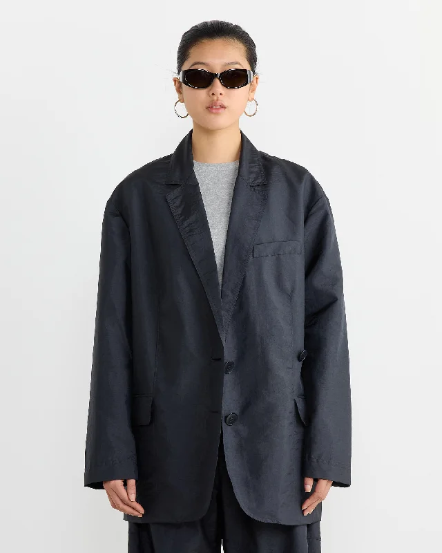 Crispy Nylon Liam Blazer in Navy Women's Unique Blazer