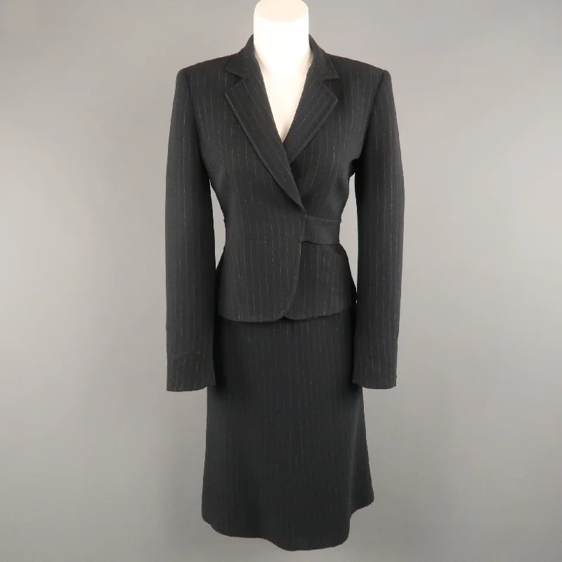 MAX MARA Size 8 Navy Pinstripe Wrapped Blazer Skirt Suit Women's Classic Blazer