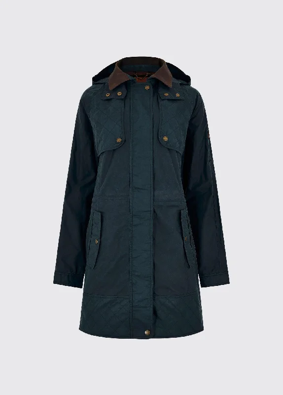 Radford Ladies Wax Jacket - Storm Blue Zippered Front Buttoned Front Snap Front