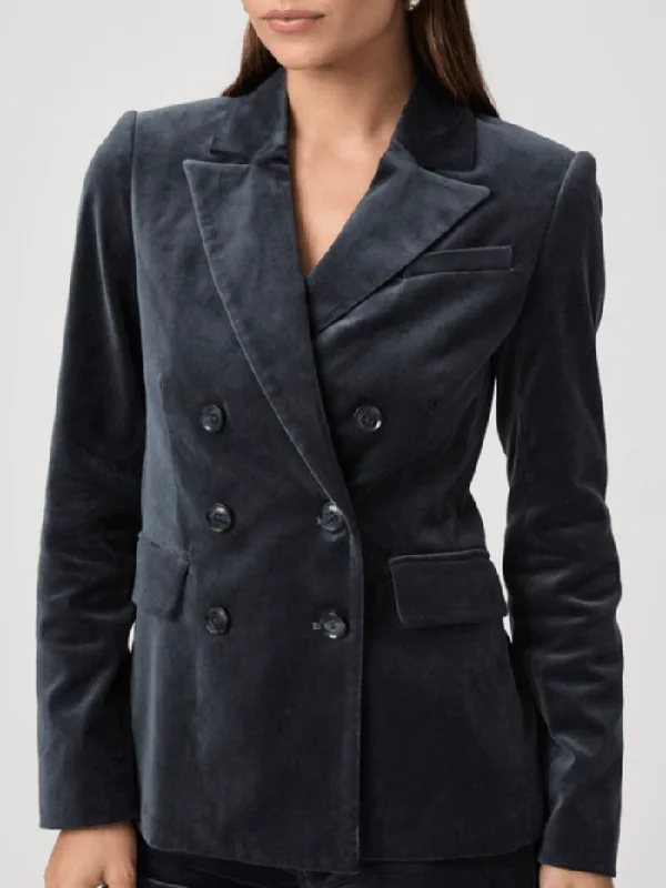Paige MALBEC Blue Velvet Double Breasted Blazer 8253J27-B849 Women's Classic Blazer