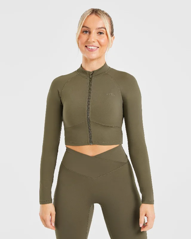 Sculpt Wrap Zip Up Jacket - Deep Khaki Belted Jacket Elasticated Jacket Padded Jacket Sculpt Wrap Zip Up Jacket - Deep Khaki Belted Jacket Elasticated Jacket Padded Jacket