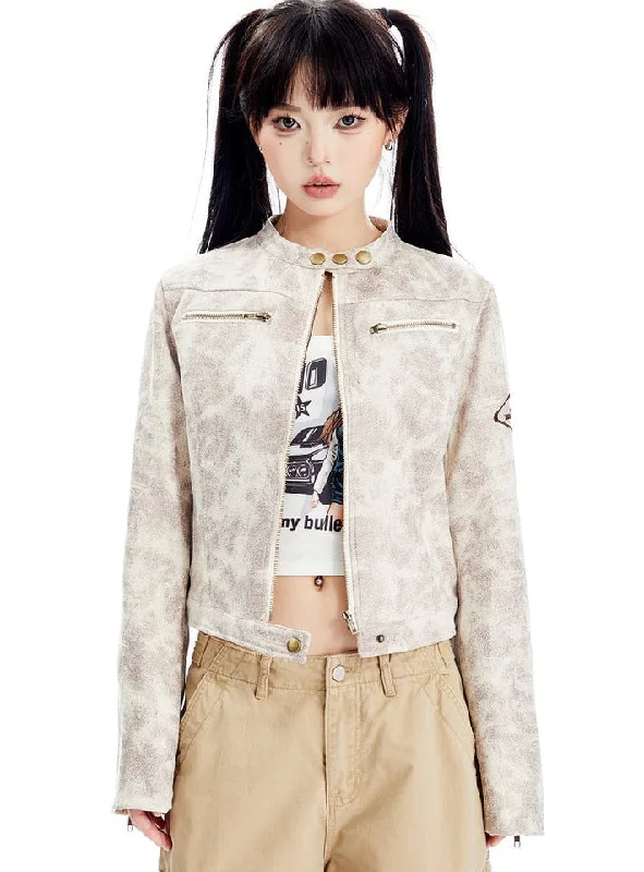 Beige Faux Suede Moto Jacket Insulated Jacket Fitted Jacket Loose Jacket