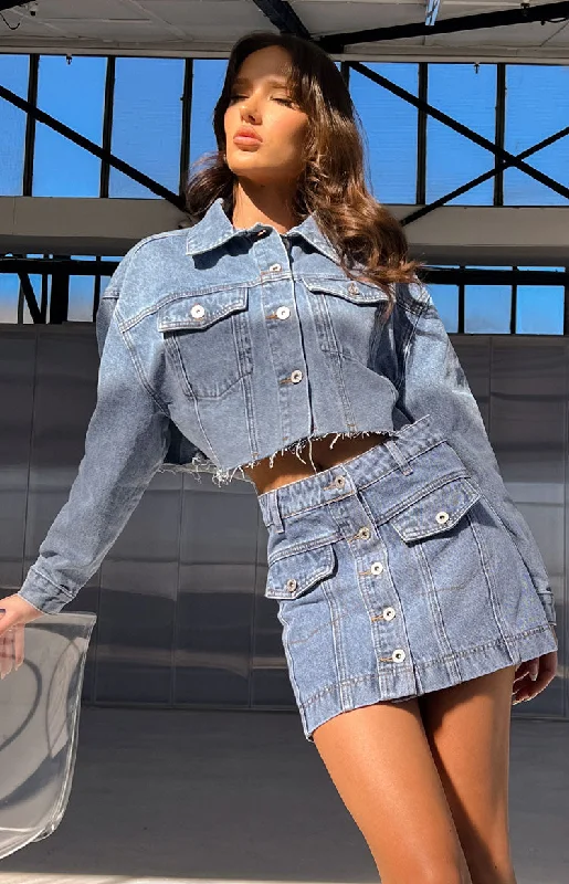 Helena Mid Wash Denim Cropped Jacket Rayon Jacket Velvet Jacket Corduroy Jacket