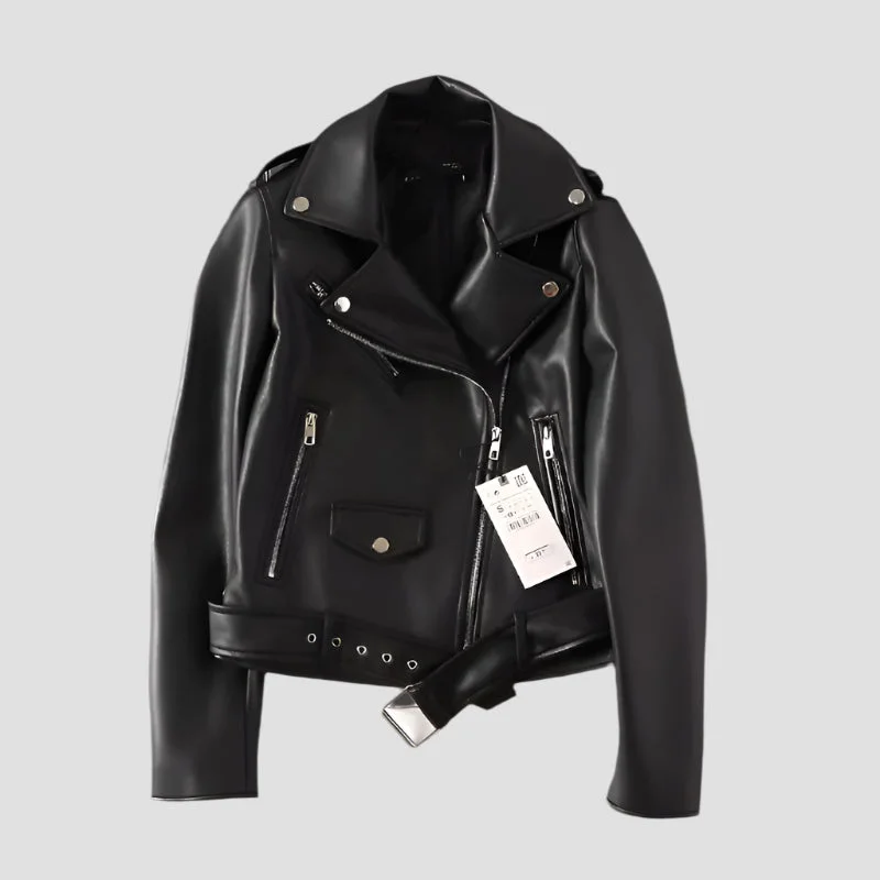 Women's Black PU Leather Zip Jacket – Stylish Acrylic Long-Sleeve Outerwear Oversized Jacket Tailored Jacket Straight Jacket Women's Black PU Leather Zip Jacket – Stylish Acrylic Long-Sleeve Outerwear Oversized Jacket Tailored Jacket Straight Jacket