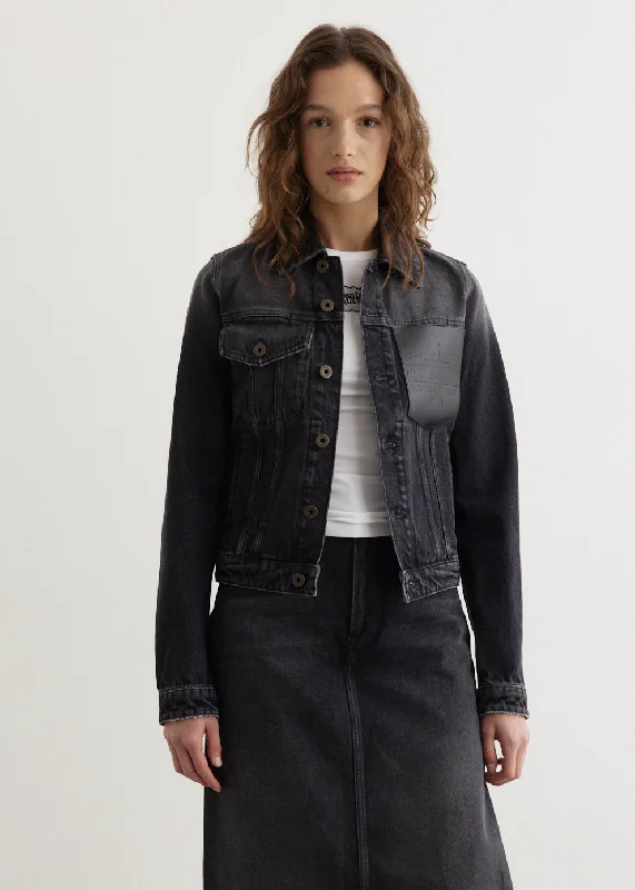 Denim Jacket With Leather Pocket Tailored Jacket Straight Jacket A-Line Jacket