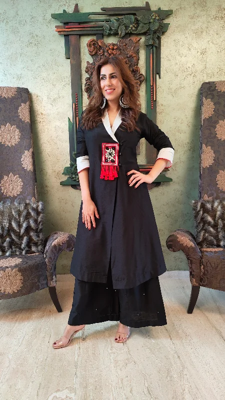 White Black Blazer Kurta Set Women's Leather Blazer