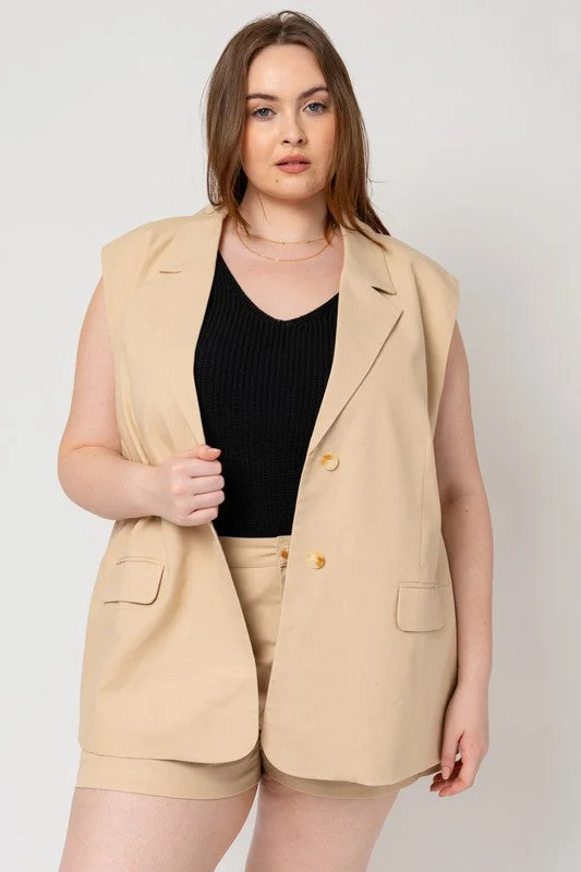 Oversized Blazer and Short Set Cotton Blend Blazer