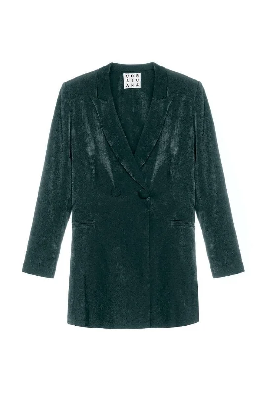 EMERALD GREEN SATIN CARYL SUIT BLAZER Women's Fashion Blazer