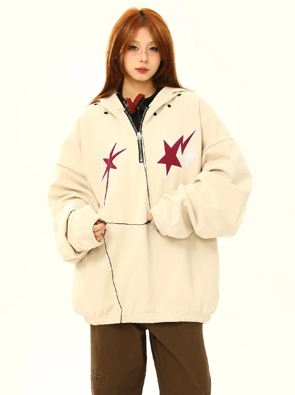 Star Print Oversized Anorak Jacket Nylon Jacket Polyester Jacket Spandex Jacket