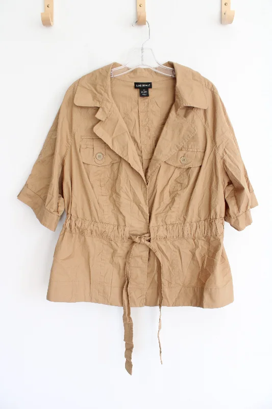 Lane Bryant Tan Tied Short Sleeved Jacket | 20 Welt Pockets Slit Pockets Flap Pockets Lane Bryant Tan Tied Short Sleeved Jacket | 20 Welt Pockets Slit Pockets Flap Pockets