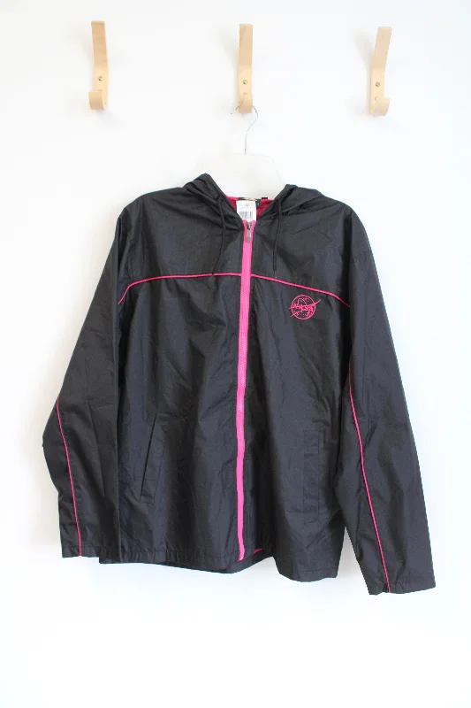 NEW Prairie Mountain Kennedy Space Center Black & Pink NASA Windbreaker Jacket | XL Print Jacket Jacquard Jacket Embroidered Jacket NEW Prairie Mountain Kennedy Space Center Black & Pink NASA Windbreaker Jacket | XL Print Jacket Jacquard Jacket Embroidered Jacket
