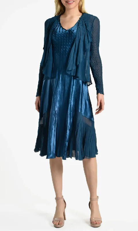 Komarov Ruffle Dress & Jacket Set Welt Pockets Slit Pockets Flap Pockets