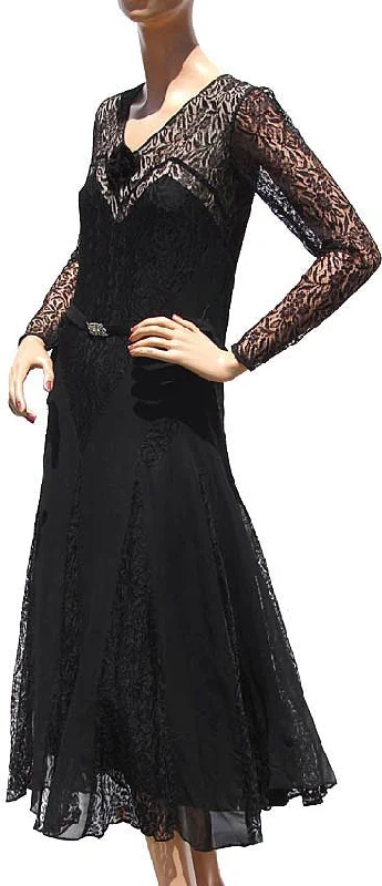 Vintage 1930s Black Lace and Chiffon Dress - Art Deco Styling