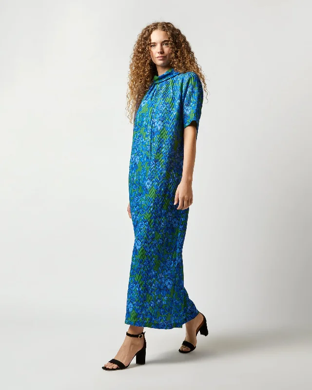 Luisa Dress in Green/Blue Hestia Silk/Nylon Cloquet