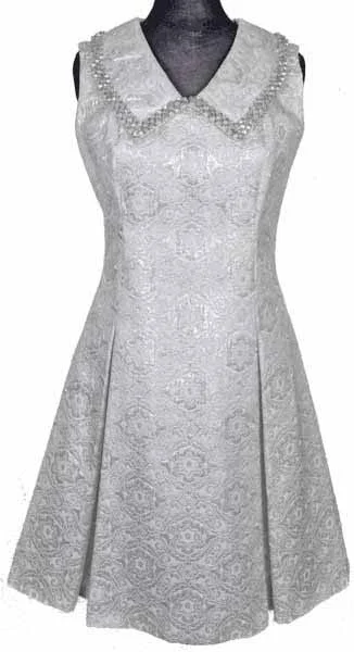 Vintage 1960s Dress White & Silver Brocade