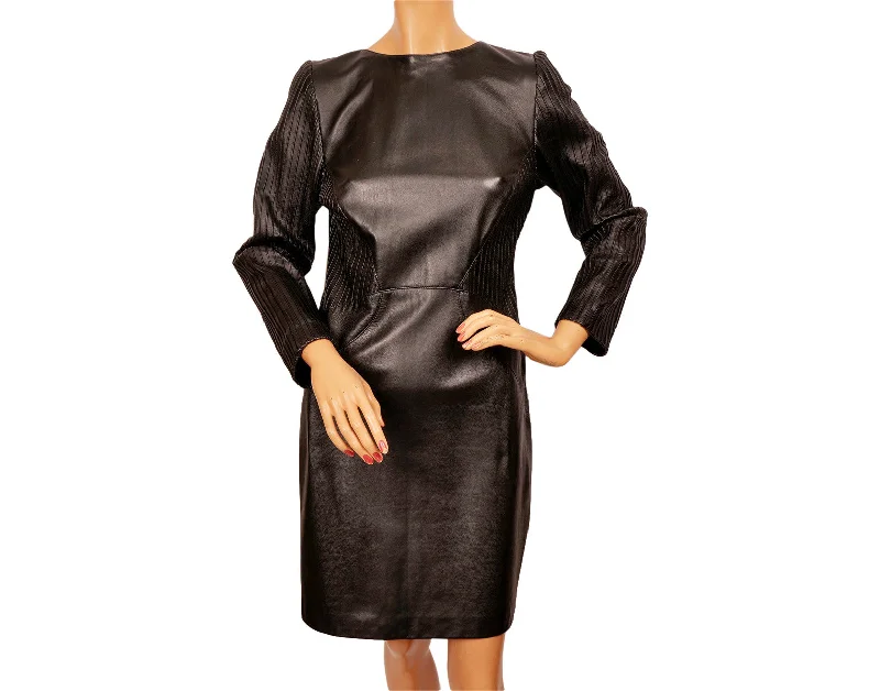 Vintage 90s Black Leather Dress by Trussardi - Made in Italy - S