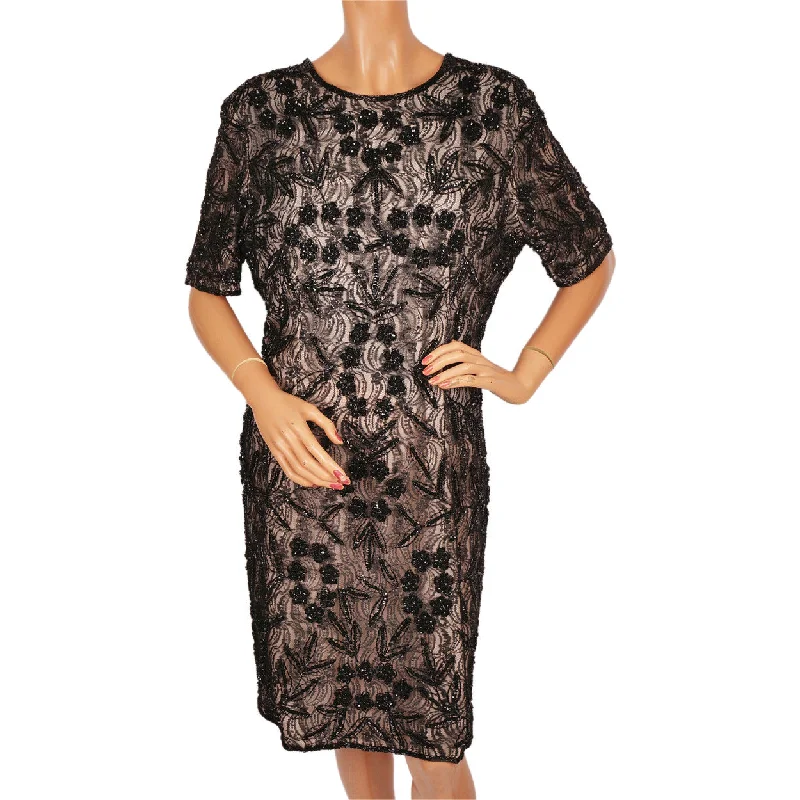 Vintage Black Beaded Lace Dress Size Large XL