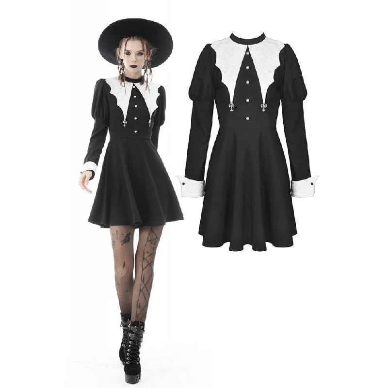 Women's Gothic Double Color Puff Sleeved Bat Dress