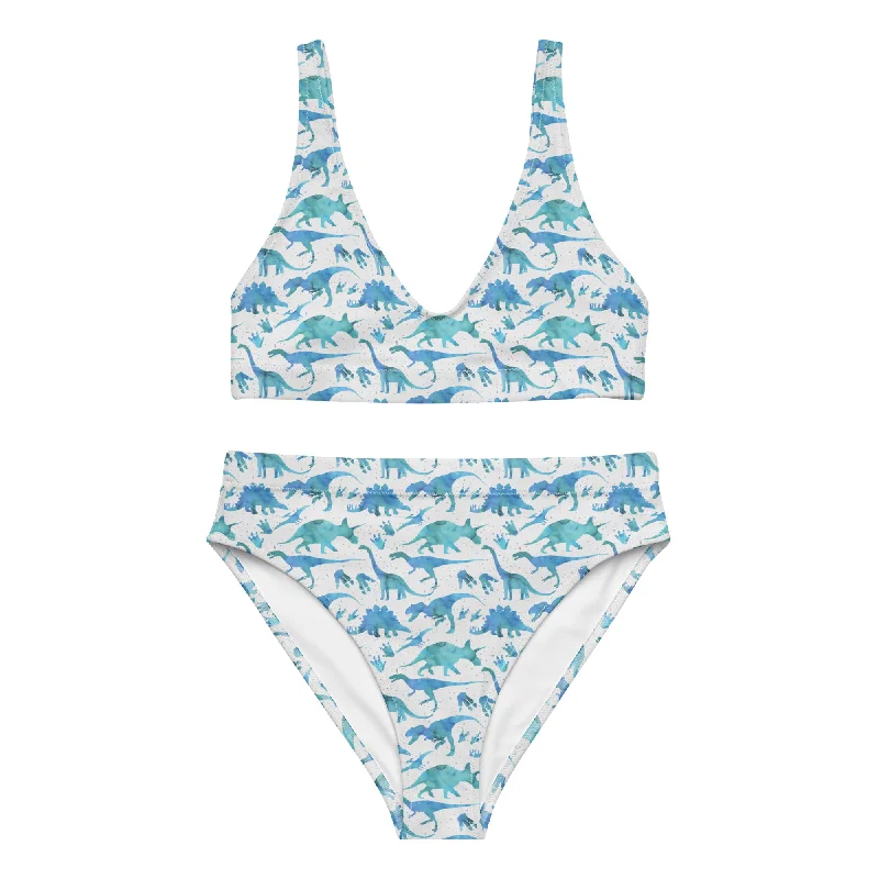 Blue Watercolor Dinos - Women's Dinosaur Bikini Bikini with lace-up front, Sexy, Trendy, Comfortable Blue Watercolor Dinos - Women's Dinosaur Bikini Bikini with lace-up front, Sexy, Trendy, Comfortable