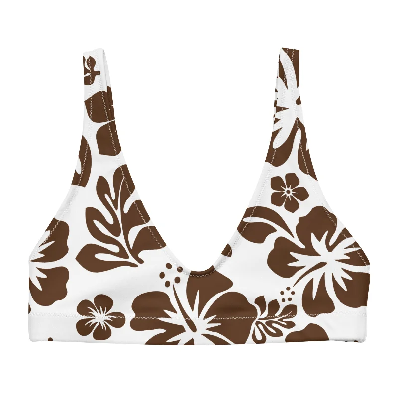 Brown Hibiscus Hawaiian Flowers on White Halter Bikini Top Halter top bikini, Elegant, Comfortable, Trendy Brown Hibiscus Hawaiian Flowers on White Halter Bikini Top Halter top bikini, Elegant, Comfortable, Trendy