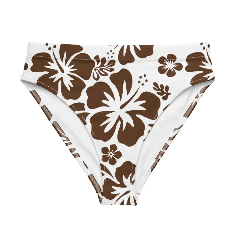 Brown Hibiscus Flowers on White High Waisted Bikini Bottom High cut bikini, Trendy, Sexy, Beach style Brown Hibiscus Flowers on White High Waisted Bikini Bottom High cut bikini, Trendy, Sexy, Beach style