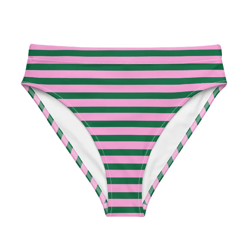 Green and Pink Beach Stripes High Waisted Bikini Bottom Sporty bikini bottom, Active, Comfortable, Trendy Green and Pink Beach Stripes High Waisted Bikini Bottom Sporty bikini bottom, Active, Comfortable, Trendy