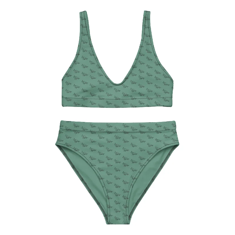 Green Stegosaurus - Women's Dinosaur Bikini Bikini with button detail, Trendy, Chic, Sexy Green Stegosaurus - Women's Dinosaur Bikini Bikini with button detail, Trendy, Chic, Sexy