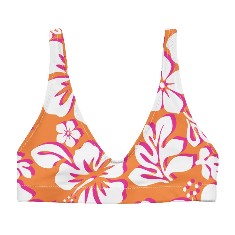 Juicy Orange, White and Hot Pink Hawaiian Flowers Halter Bikini Top High-waist bikini set, Vintage, Chic, Comfortable Juicy Orange, White and Hot Pink Hawaiian Flowers Halter Bikini Top High-waist bikini set, Vintage, Chic, Comfortable