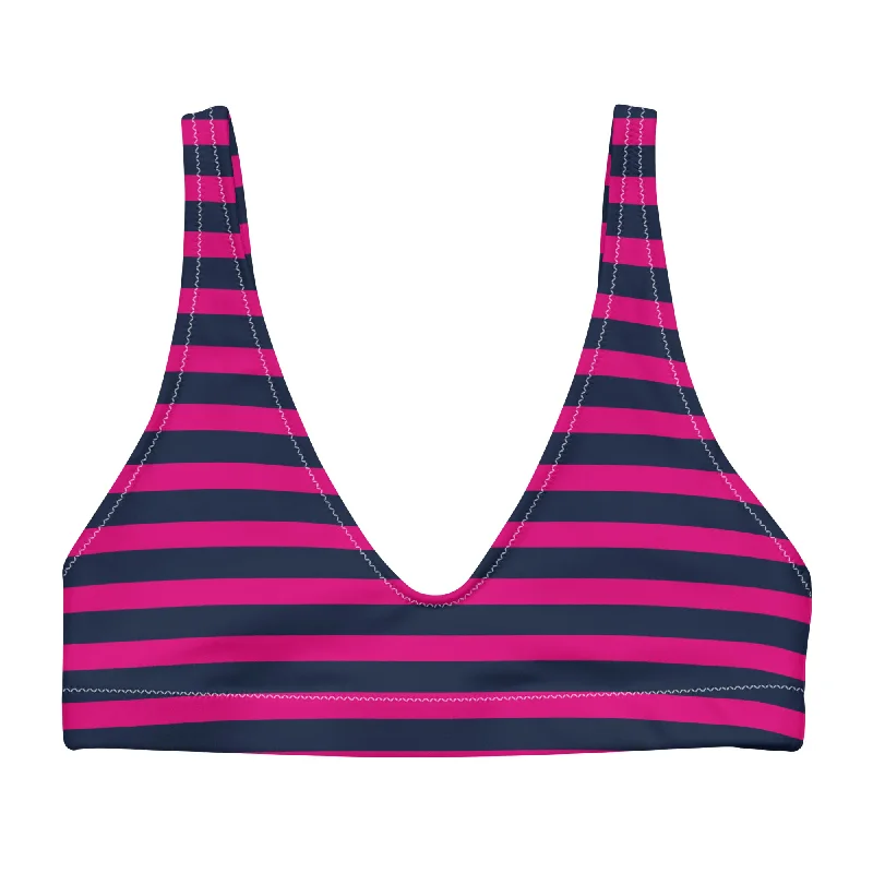 Navy Blue and Violet Red Beach Stripes Halter Bikini Top Sporty bikini, Comfortable, Athletic, Sexy Navy Blue and Violet Red Beach Stripes Halter Bikini Top Sporty bikini, Comfortable, Athletic, Sexy