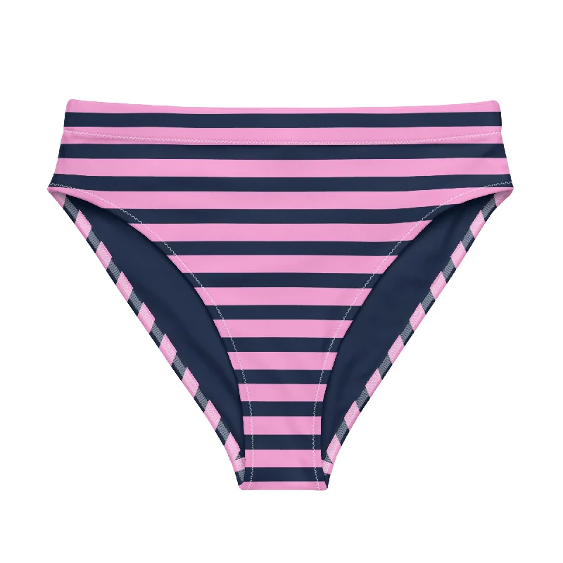 Navy Blue and Pink Beach Stripes High Waisted Bikini Bottom Sheer mesh bikini, Sexy, Fashion-forward, Trendy Navy Blue and Pink Beach Stripes High Waisted Bikini Bottom Sheer mesh bikini, Sexy, Fashion-forward, Trendy